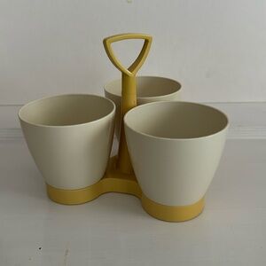 70s Triple Condiment Caddy Harvest Gold and Cream Plastic